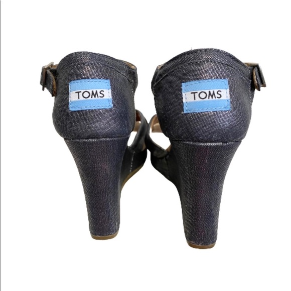 Toms Sienna metallic chambray wedge sandals size 7 - Picture 6 of 7